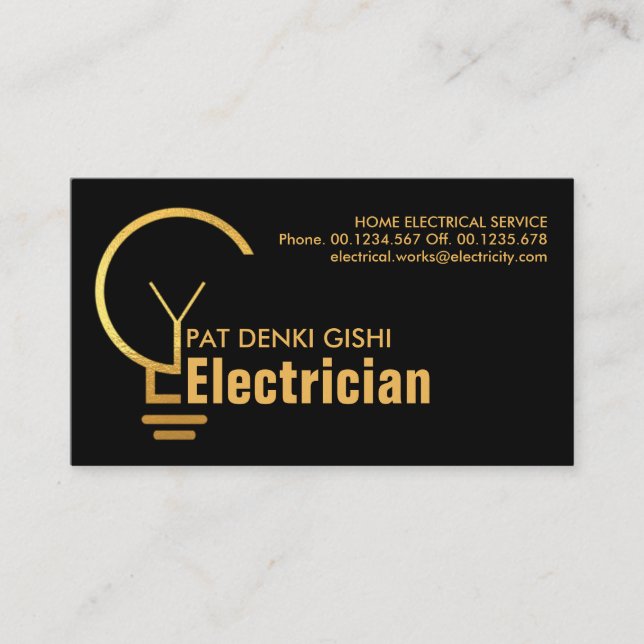 Carte De Visite Bulle d'électricien en or simple (Devant)
