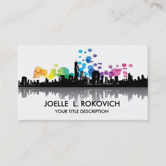 Carte De Visite Bulles d'arc-en-ciel de silhouette d'horizon de (Devant)