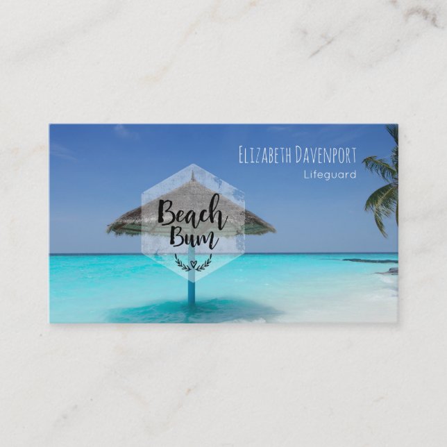 Carte De Visite Bum de plage avec parasol de plage de chaume (Devant)