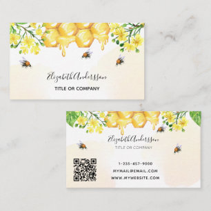Carte De Visite Bumble abeilles miel fleuri jaune code qr