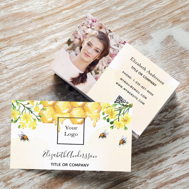 Carte De Visite Bumble abeilles miel photo jaune code qr logo (Créateur téléchargé)