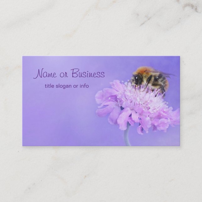 Carte De Visite Bumble Bee perché sur une fleur violette (Devant)