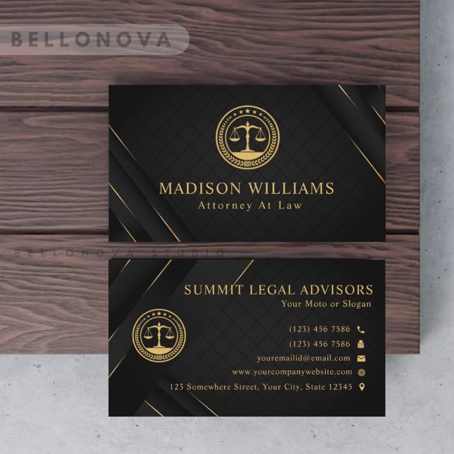 Carte De Visite Bureau de Droit Monogramme Classique Gold Personna (Custom Gold Black Classic Monogram Law Office Business Card)