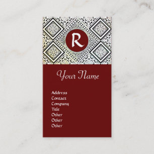 Carte De Visite BUREAU JURIDIQUE, PROCUREUR DAMASK Monogramme roug