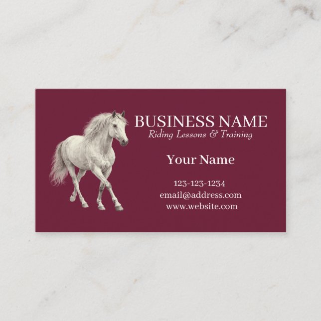 Carte De Visite Burgundy Custom Horse Trainer  (Devant)