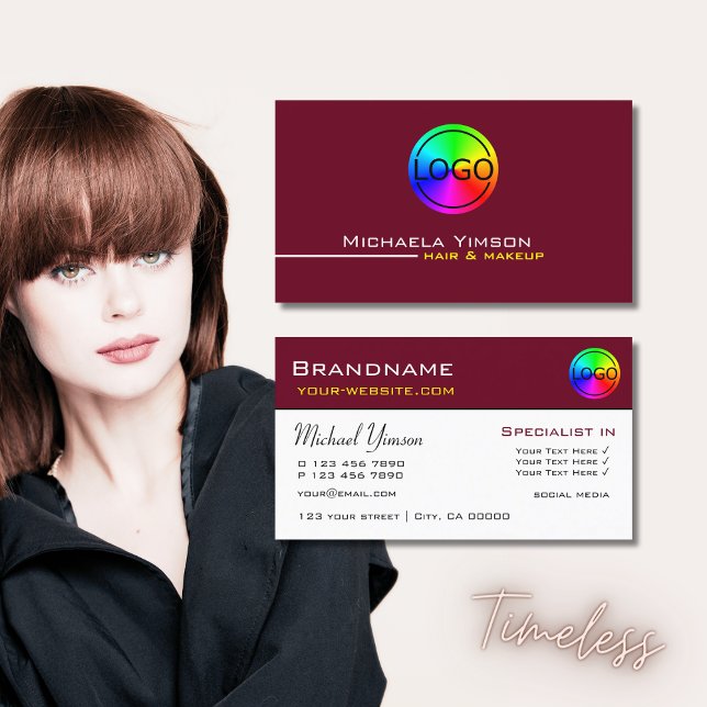 Carte De Visite Burgundy et Blanc simple avec logo professionnel (Créateur téléchargé)