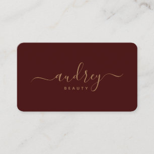 Carte De Visite burgundy moderne et or Signature Typographie