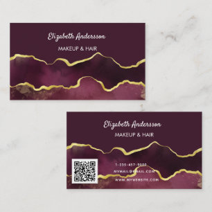 Carte De Visite Burgundy or agate marbre élégant moderne code QR