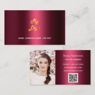 Carte De Visite Burgundy qr code logo employé photo
