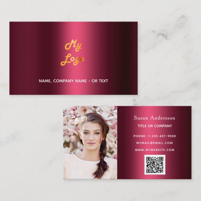 Carte De Visite Burgundy qr code logo employé photo (Devant / Derrière)