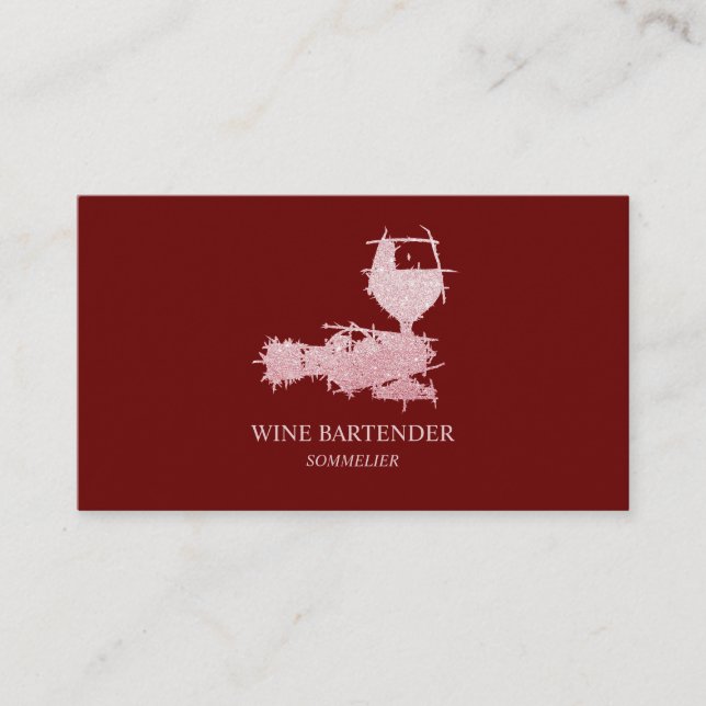 Carte De Visite Burgundy Wine Bartender Sommelier Rose Gold (Devant)