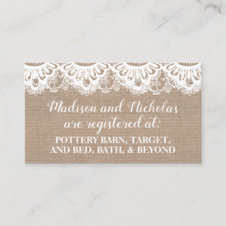 Carte De Visite Burlap et dentelle Registre Insérés Cartes, Rustiq