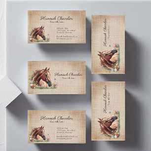Carte De Visite burlap rustique, cheval fleur sauvage équestre