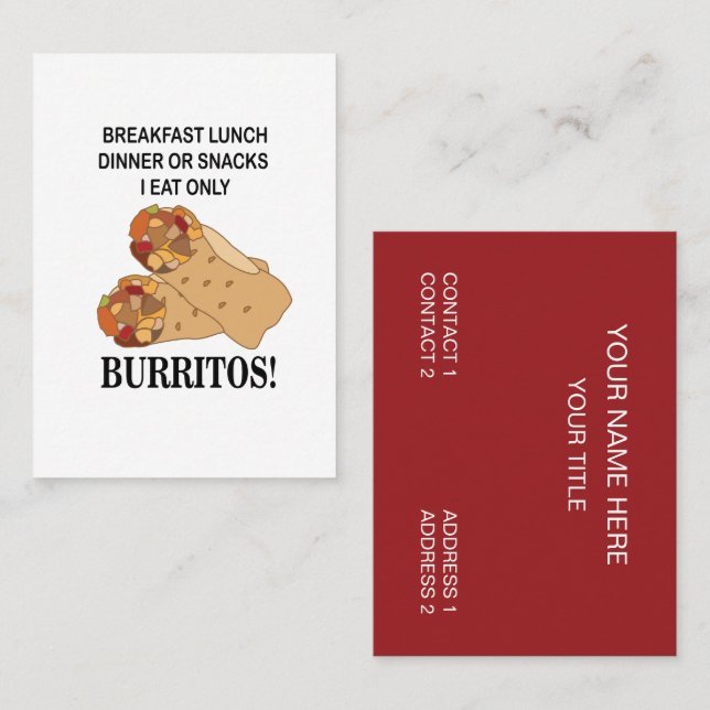 Carte De Visite Burritos Je Ne Mange Que Burrito (Devant / Derrière)
