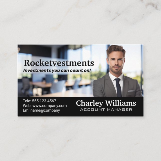 Carte De Visite Business Man in the Office | Investisseur financie (Devant)