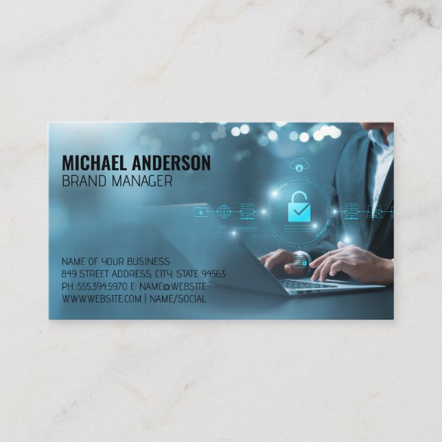 Carte De Visite Business Man sur ordinateur | Données (Devant)