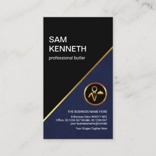 Carte De Visite Butler professionnel élégant Blue Grunge Gold Li