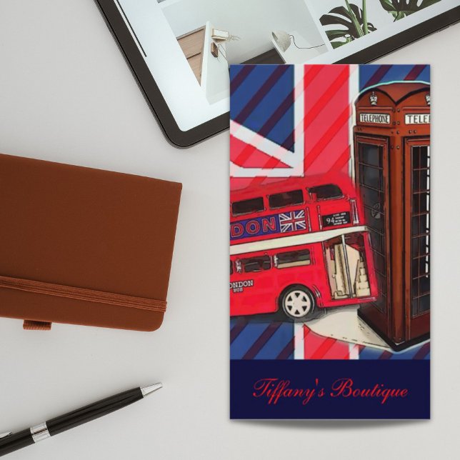 Carte De Visite Cabine téléphonique rouge Retro Union Jack London  (Retro Union Jack London Bus red telephone booth Business Card)