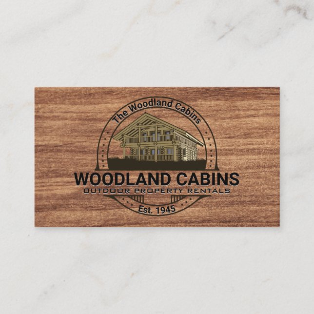 Carte De Visite Cabine | Texture du grain de bois foncé (Devant)