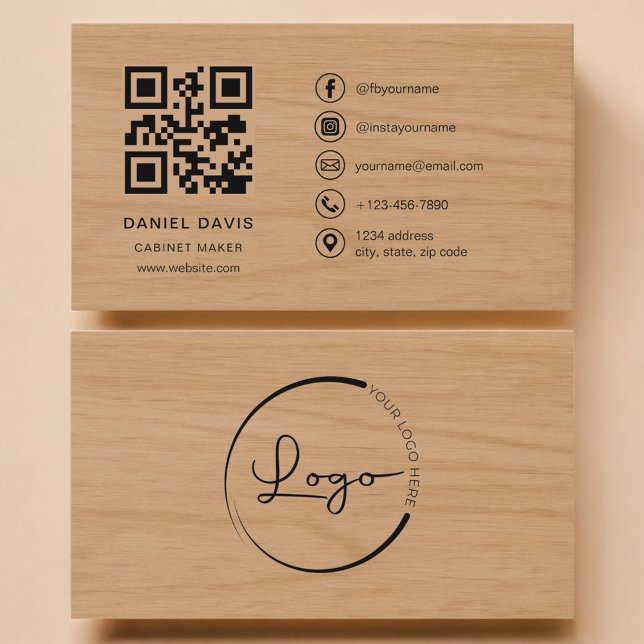 Carte De Visite Cabinet Maker Wood Professional QR Code (Créateur téléchargé)