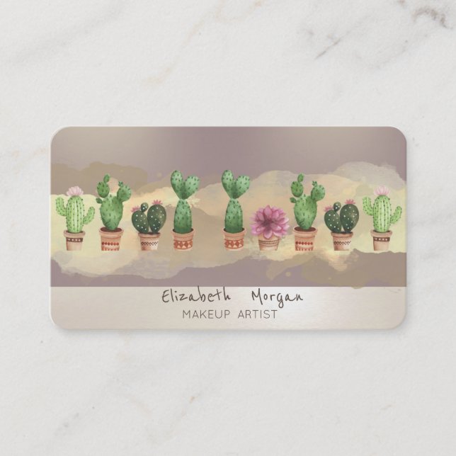 Carte De Visite Cactus à brosse à aquarelle moderne (Devant)