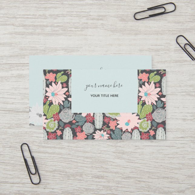 Carte De Visite Cactus Et Succulent Plante Greens Pink Motif (Devant/Arrière en situation)