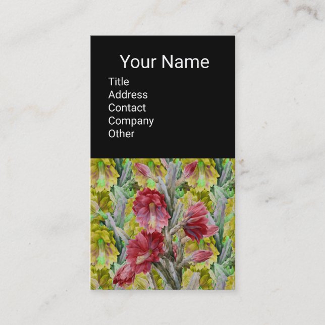 CARTE DE VISITE CACTUS FLEURIER, FLEURS JAUNES ROUGES FLEURS (Devant)
