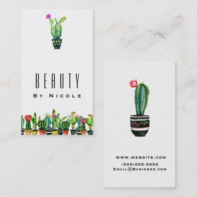 Carte De Visite Cactus Floral Rustique Sud-Ouest Boho Chic (Devant / Derrière)