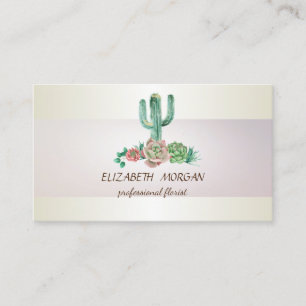 Carte De Visite Cactus Succulent à Rayures Élégantes