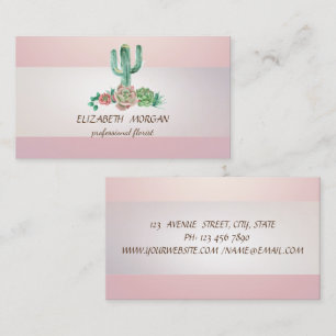 Carte De Visite Cactus succulent élégant à rayures rose