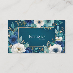 Carte De Visite Cadre aquarelle bleu sarcelle foncé floral or