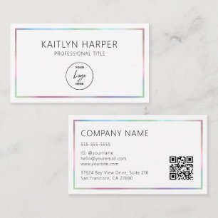 Carte De Visite Cadre de code QR de logo minimal de feuille métall