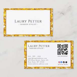 Carte De Visite Cadre de code QR professionnel en feuille d'or
