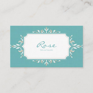 Carte De Visite Cadre décoratif élégant sarcelle à fioriture symét