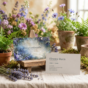 Carte De Visite Cadre doré à bordure florale bleue et violette éth