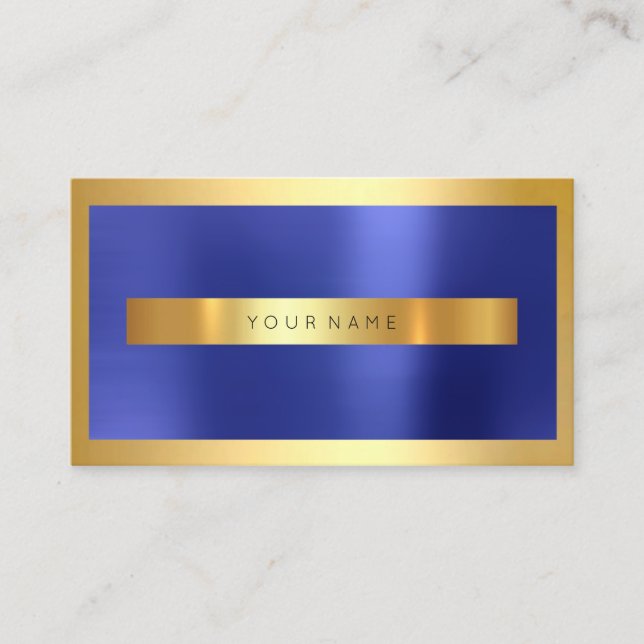 Carte De Visite Cadre doré Cobalt Métallo Indigo Bleu Minimal (Devant)