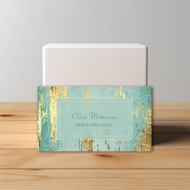 Carte De Visite Cadre doré de luxe sur Aqua Blue (Créateur téléchargé)