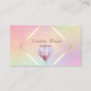 Carte De Visite Cadre doré, Magnolia élégant aquarelle confettis