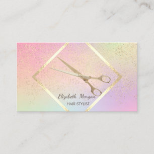 Carte De Visite Cadre Doré Moderne, Confettis, Ciseaux Holographiq