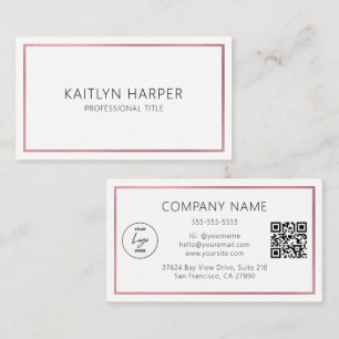 Carte De Visite Cadre élégant de feuille d'or rose Code QR Logo mi