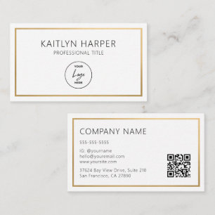 Carte De Visite Cadre élégant en feuille d'or, code QR de logo min