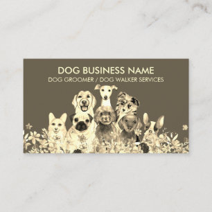 Carte De Visite Cadre Fleur Or Chien