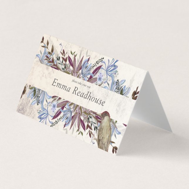 Carte De Visite Cadre floral rustique avec oiseaux (Devant)