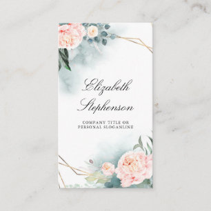 Carte De Visite Cadre géométrique or et pivoines roses Verdure