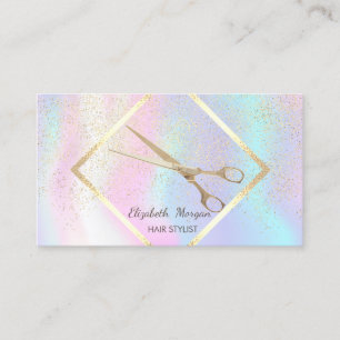 Carte De Visite Cadre Holographique Or Moderne, Confetti, Ciseaux