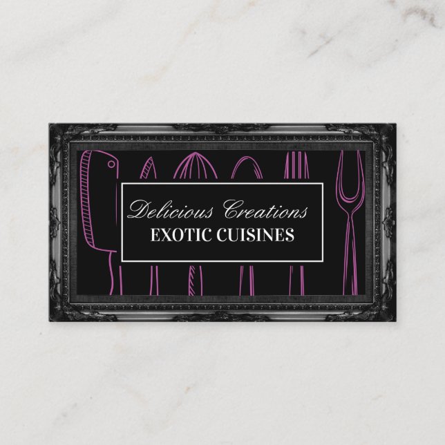 Carte De Visite Cadre noir antique | Articles de cuisine illustrat (Devant)
