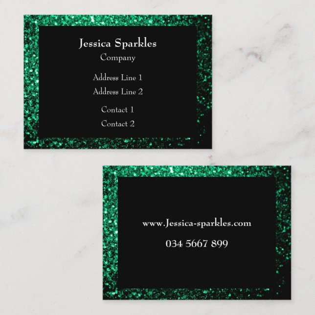 Carte De Visite Cadre noir avec paillettes vert émeraude (Devant / Derrière)