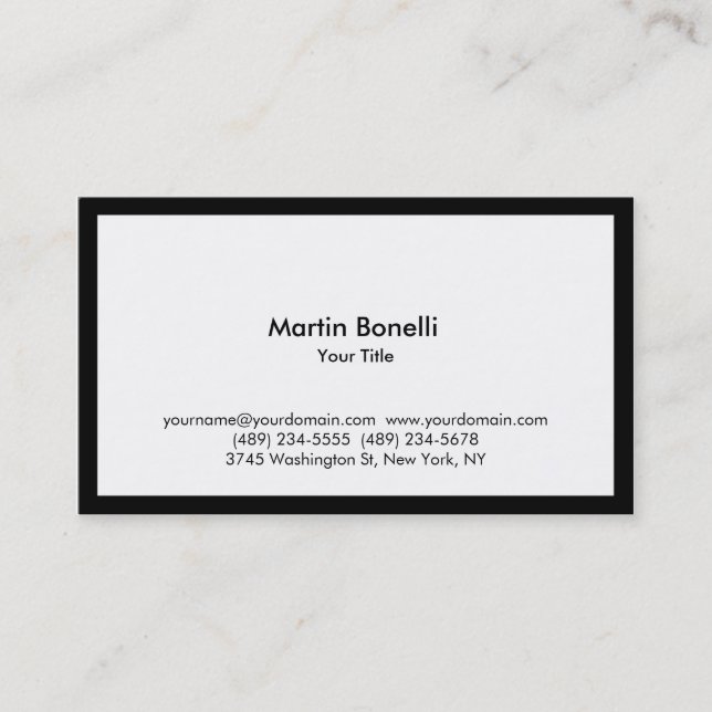 Carte De Visite Cadre noir moderne chic blanc professionnel (Devant)