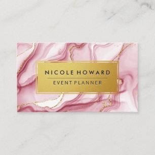 Carte De Visite Cadre Or   Arrière - plan en marbre rose