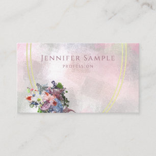 Carte De Visite Cadre Or Elégant Abstrait Aquarelle Fleurs